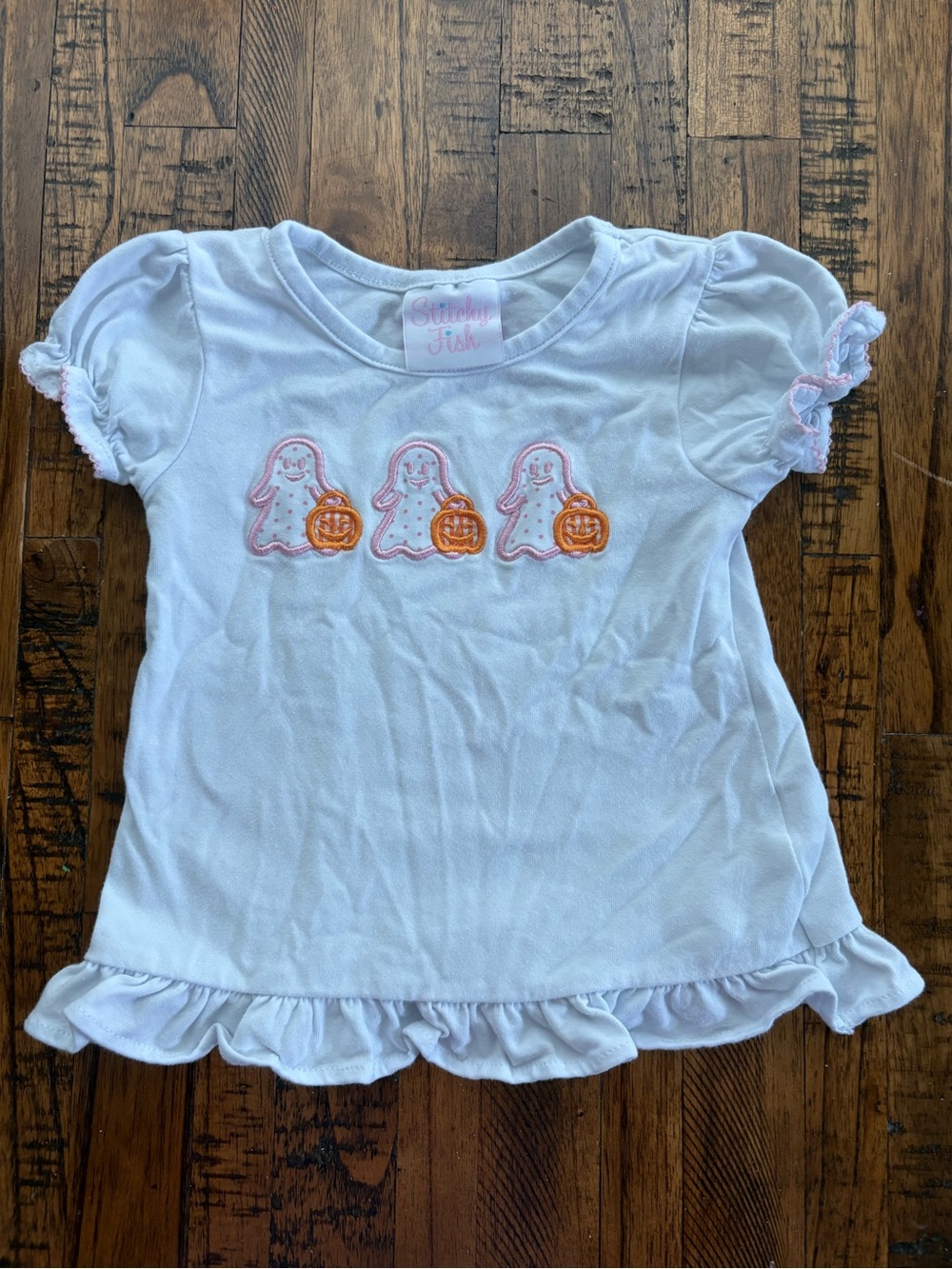 Stitchy Fish Girls Little Ghosts Applique White Ruffle Top size 12 months